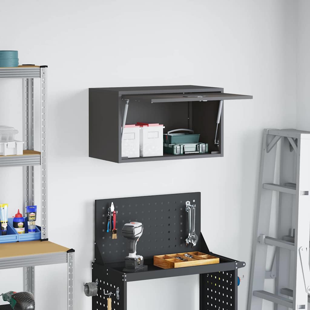 vidaXL Wall Cabinet for Garage with Gas-lift Door Black 4