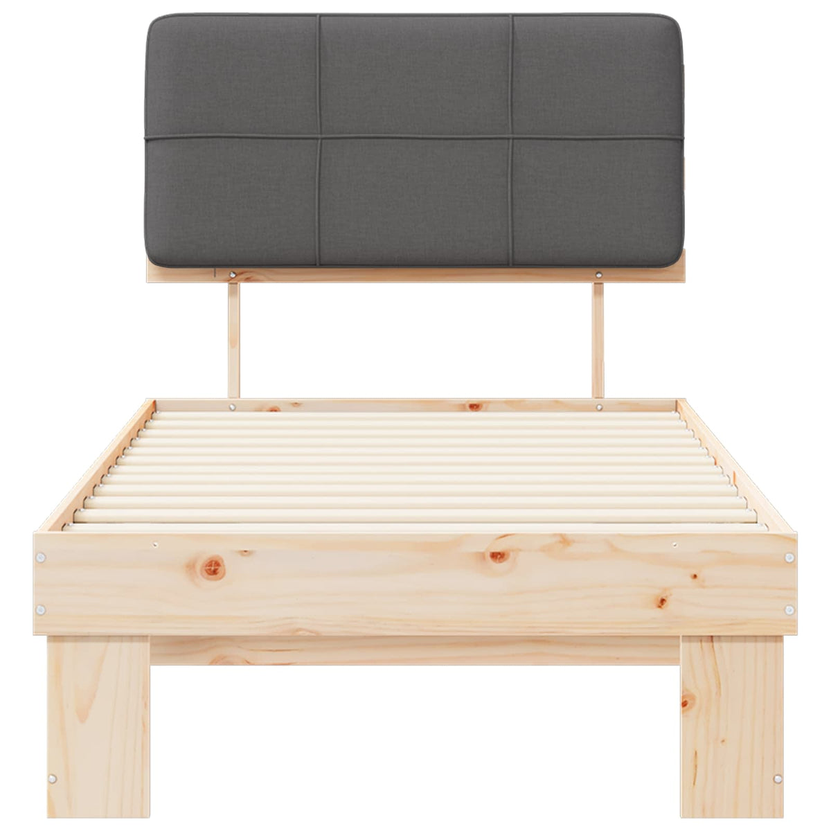 Bed Frame with Upholstered Headboard Length 200 cm Natural and Dark Grey 90 cm