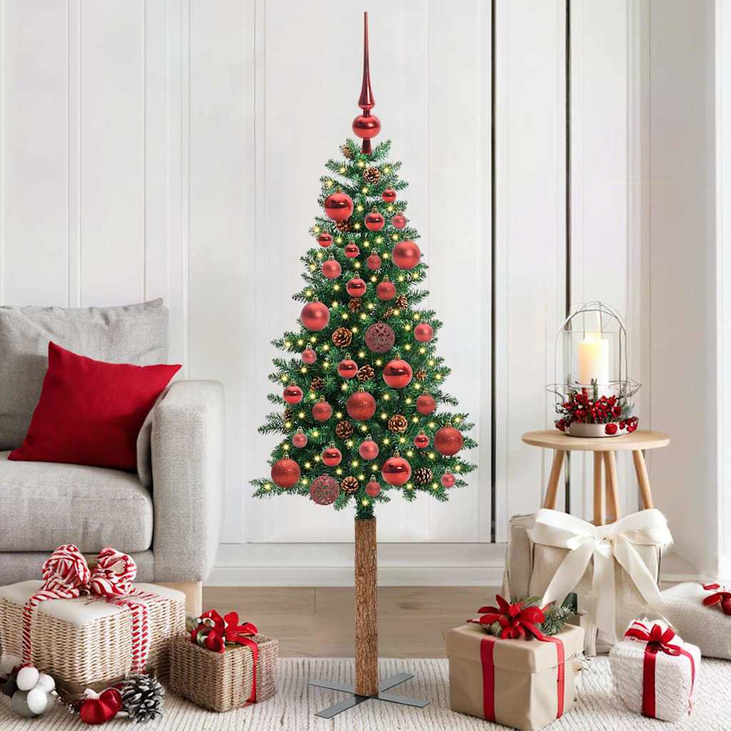 vidaXL Slim Christmas Tree Green 150 cm PVC and Solid Pine wood 1