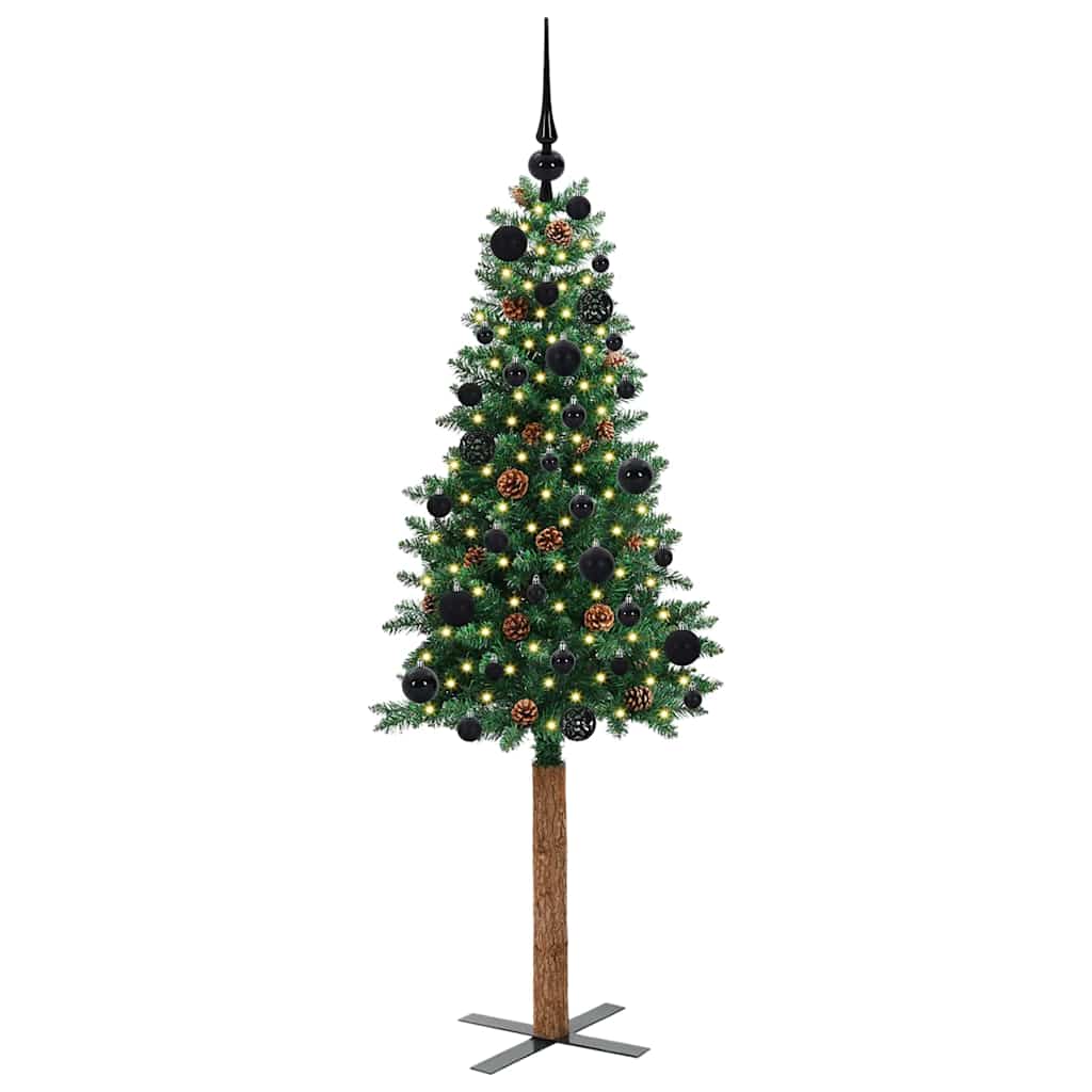 vidaXL Slim Christmas Tree Green 150 cm PVC and Solid Pine wood 3