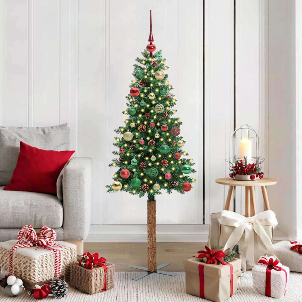 vidaXL Slim Christmas Tree PVC and Solid Pine wood Green 150 cm