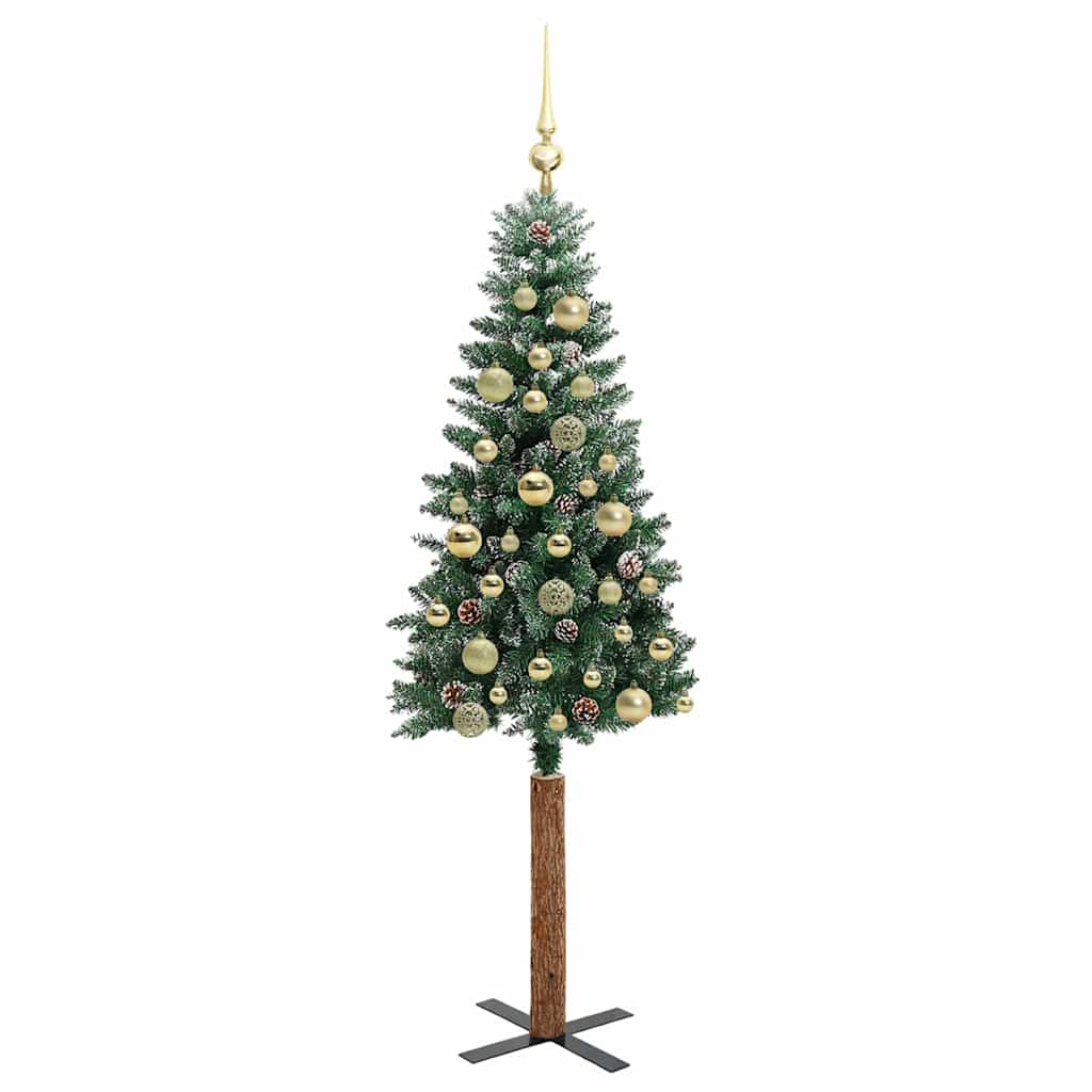 vidaXL Slim Christmas Tree Green 150 cm PVC and Solid Pine wood 4