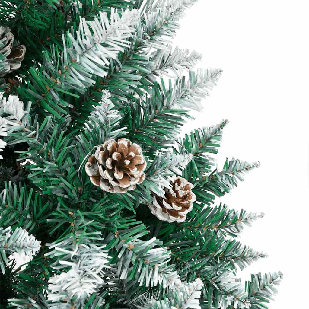 Slim Christmas Tree Green PVC and Solid Pine wood Green and White 180 cm without baubles