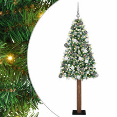 Slim Christmas Tree Green PVC and Solid Pine wood Green and White 180 cm with 120 white/grey balls