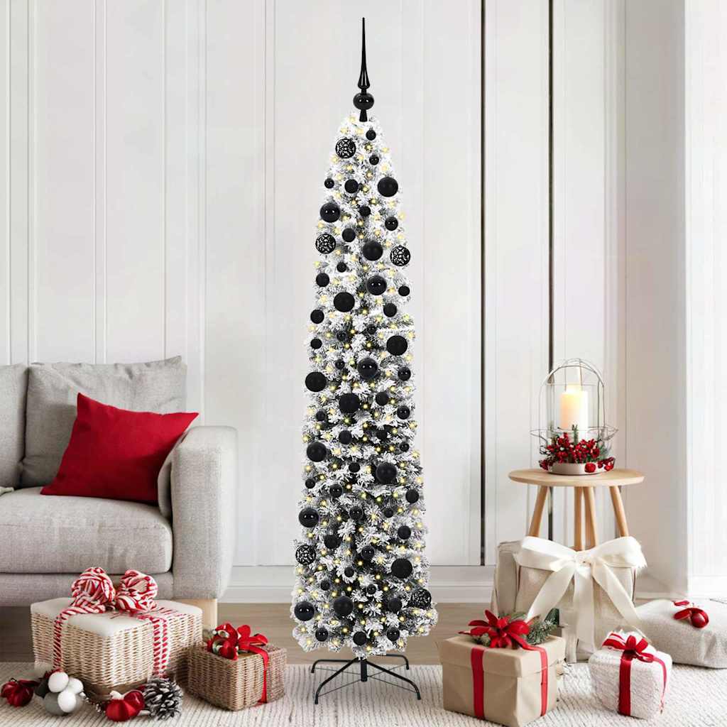 Artificial Christmas Tree Green Green and White 180 cm with 300 LEDs & 120 black balls
