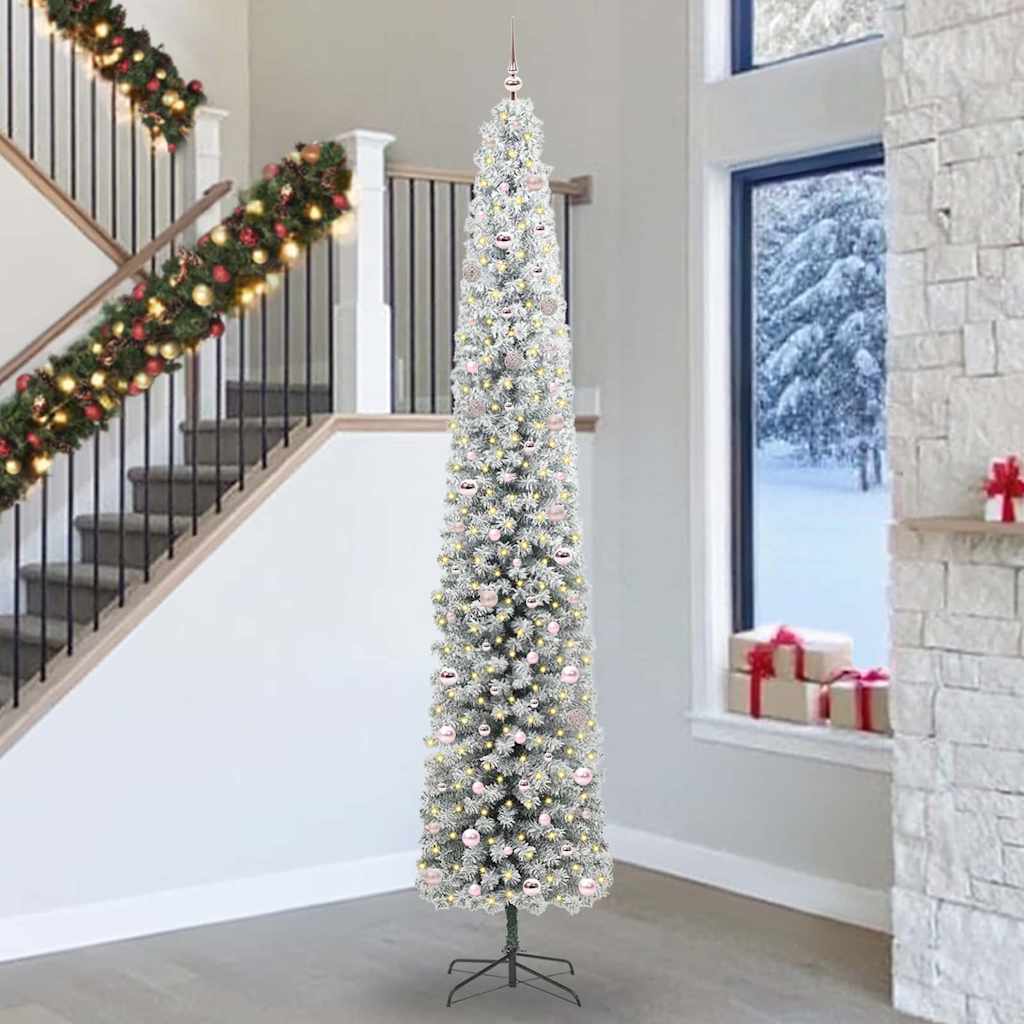Artificial Christmas Tree Green Green and White 300 cm with 300 LEDs & 120 pink balls