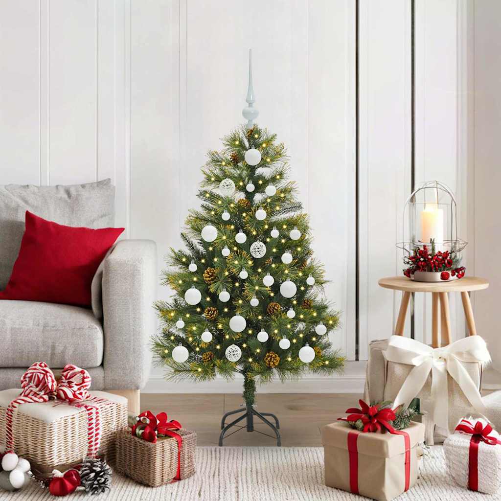 vidaXL Artificial Hinged Christmas Tree with Cones Green 120 cm 1