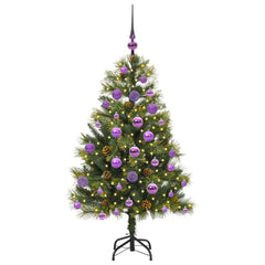 vidaXL Artificial Hinged Christmas Tree with Cones Green 120 cm 3