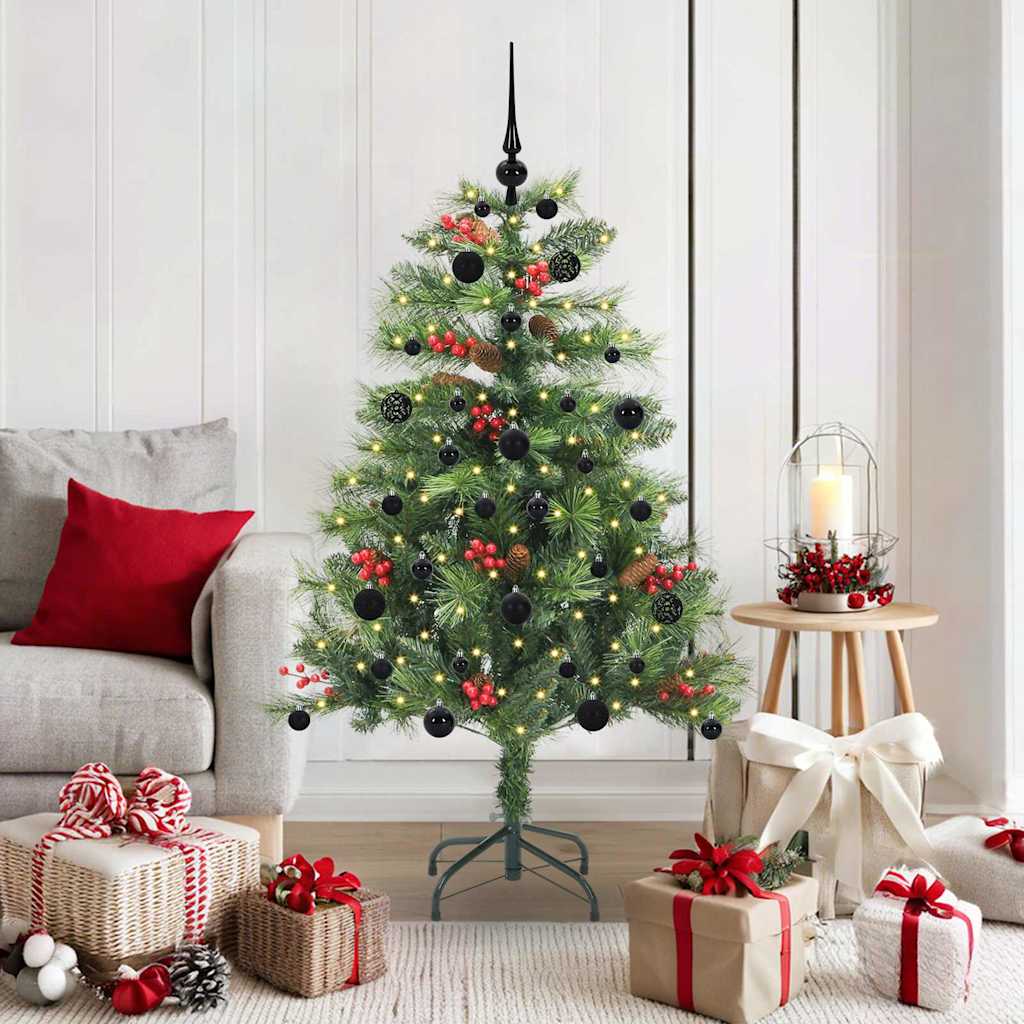 Artificial Christmas Tree 150 LEDs Warm White PVC and Metal 150 cm with LEDs&black balls