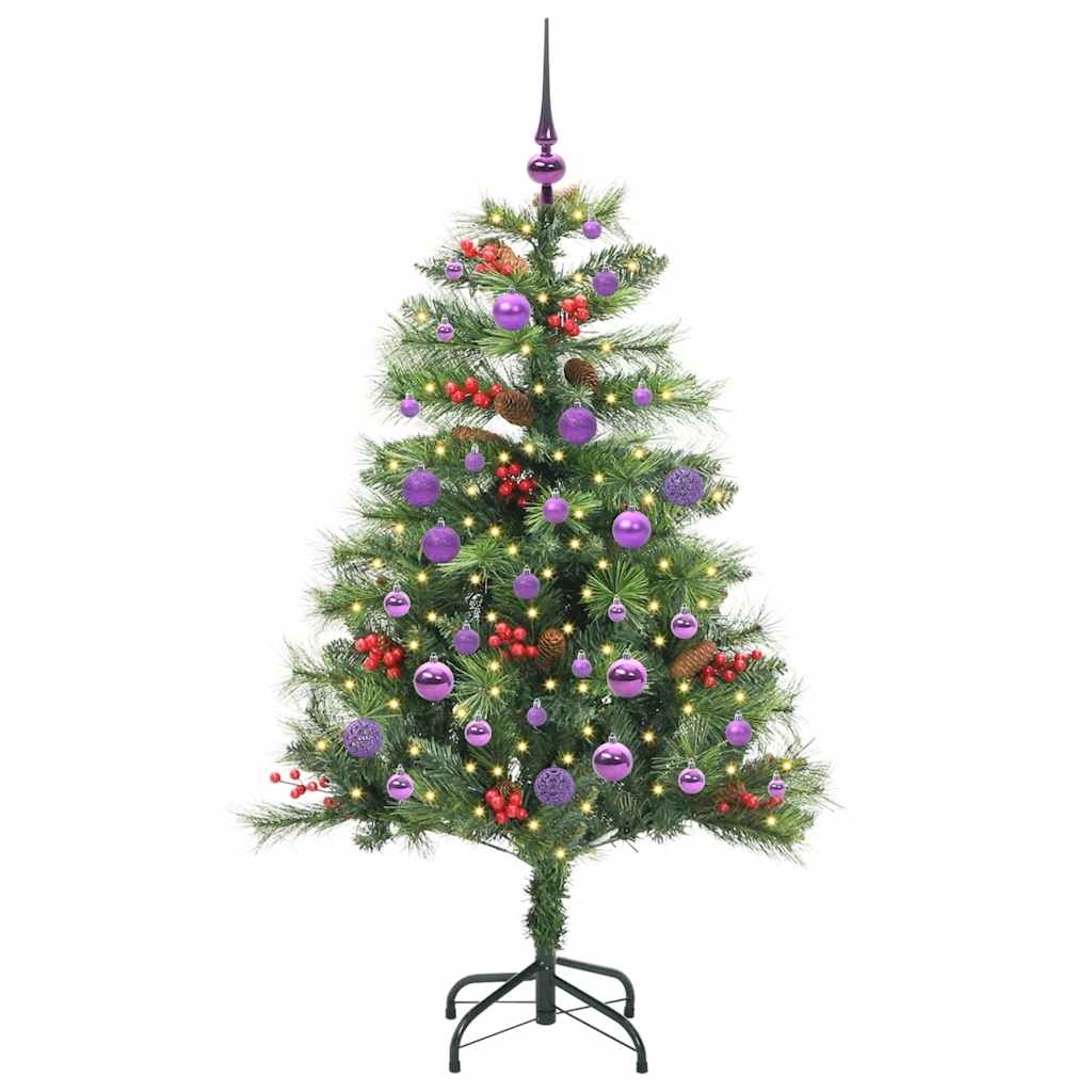 Artificial Christmas Tree 150 LEDs Warm White PVC and Metal 150 cm with LEDs&lilac balls