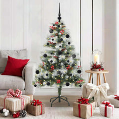 Artificial Christmas Tree Green and white 150 cm with LEDs&black balls