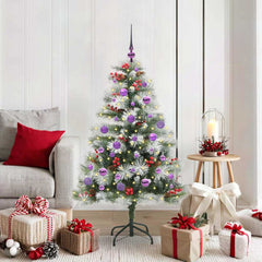 Artificial Christmas Tree Green and white 150 cm with LEDs&lilac balls