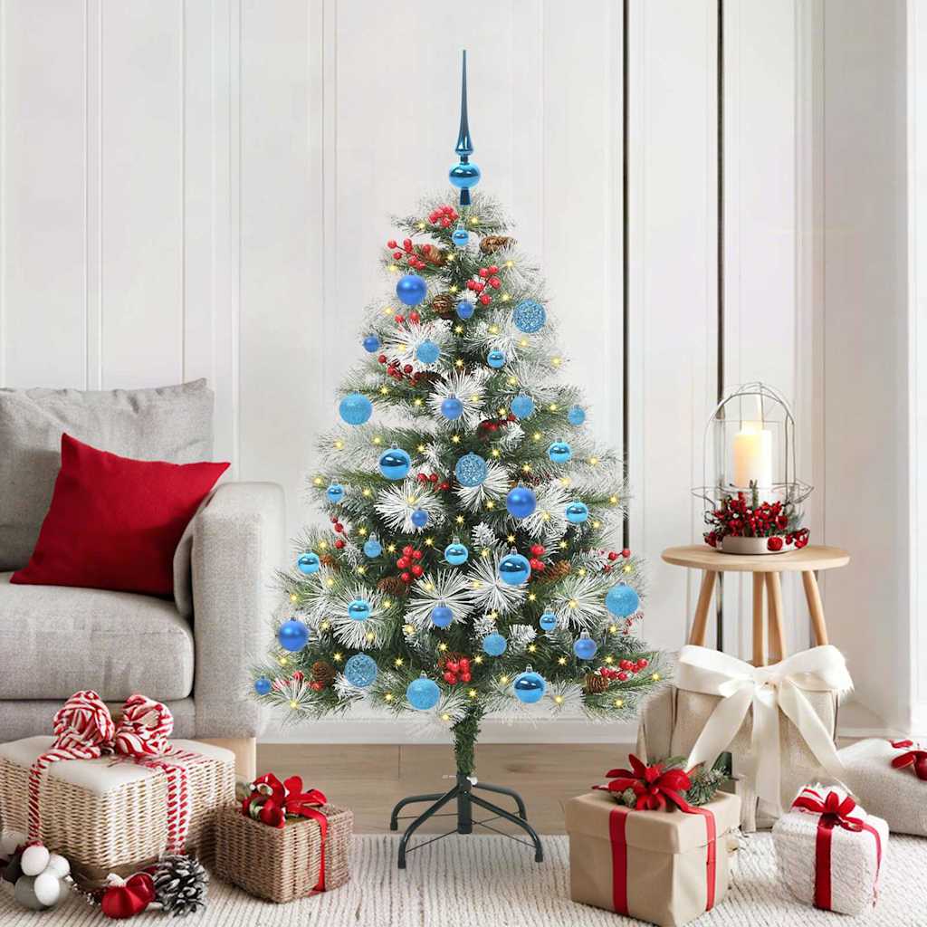 Artificial Christmas Tree Green and white 150 cm with LEDs&blue balls