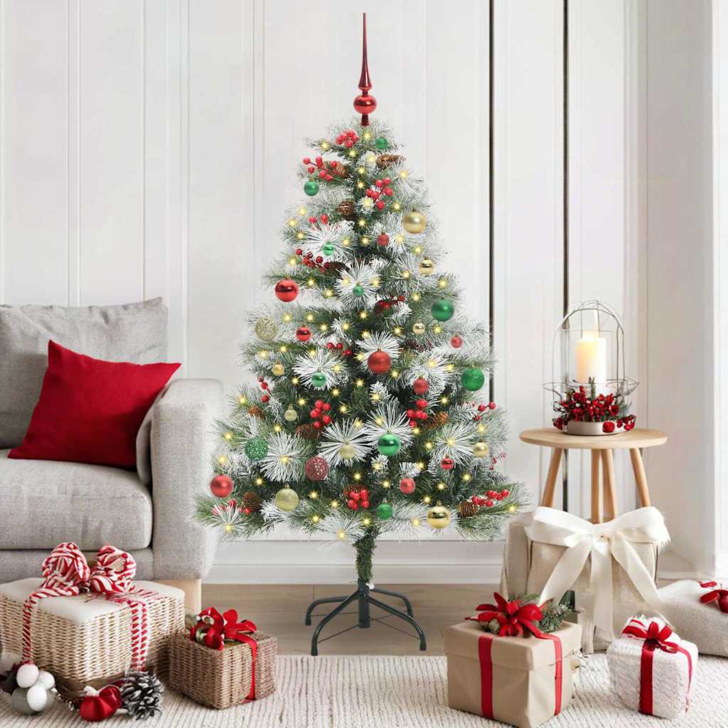 Artificial Christmas Tree Green and white 150 cm with LEDs&multicolour balls