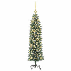 vidaXL Artificial Slim Christmas Tree Green and White 120 cm 3