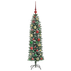 vidaXL Artificial Slim Christmas Tree Green and White 120 cm 6