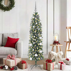 vidaXL Artificial Slim Christmas Tree Green and White 150 cm