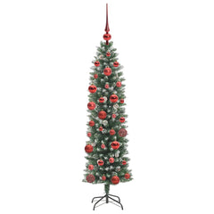 vidaXL Artificial Slim Christmas Tree Green and White 150 cm 4