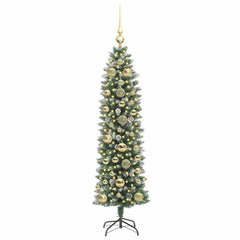 vidaXL Artificial Slim Christmas Tree Green and White 150 cm 3