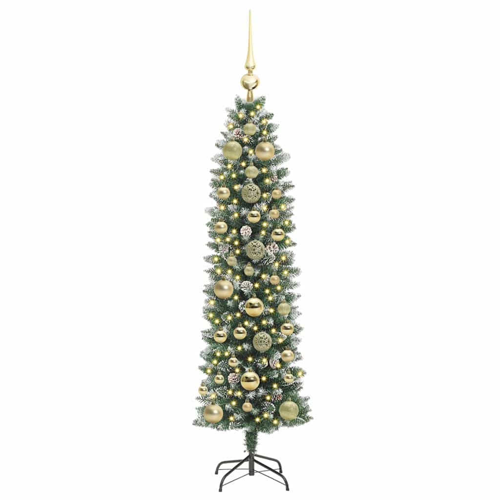 vidaXL Artificial Slim Christmas Tree Green and White 150 cm 3