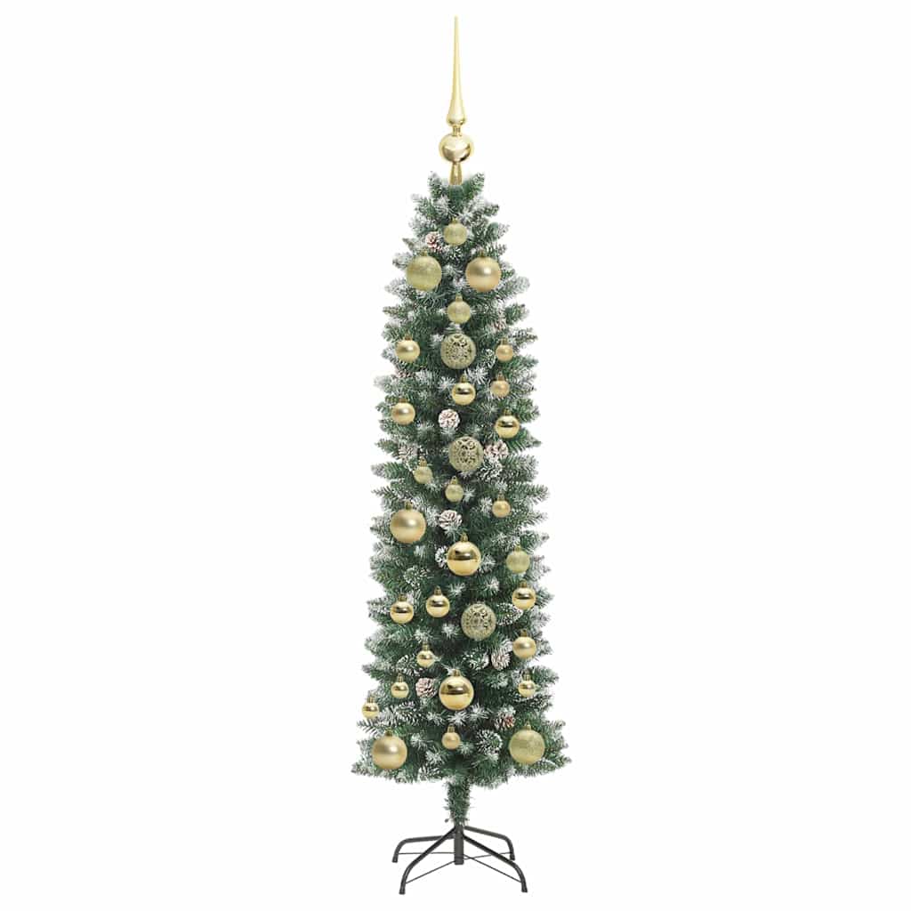 vidaXL Artificial Slim Christmas Tree Green and White 150 cm 4
