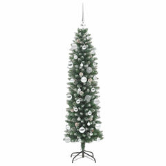 vidaXL Artificial Slim Christmas Tree Green and White 150 cm 4