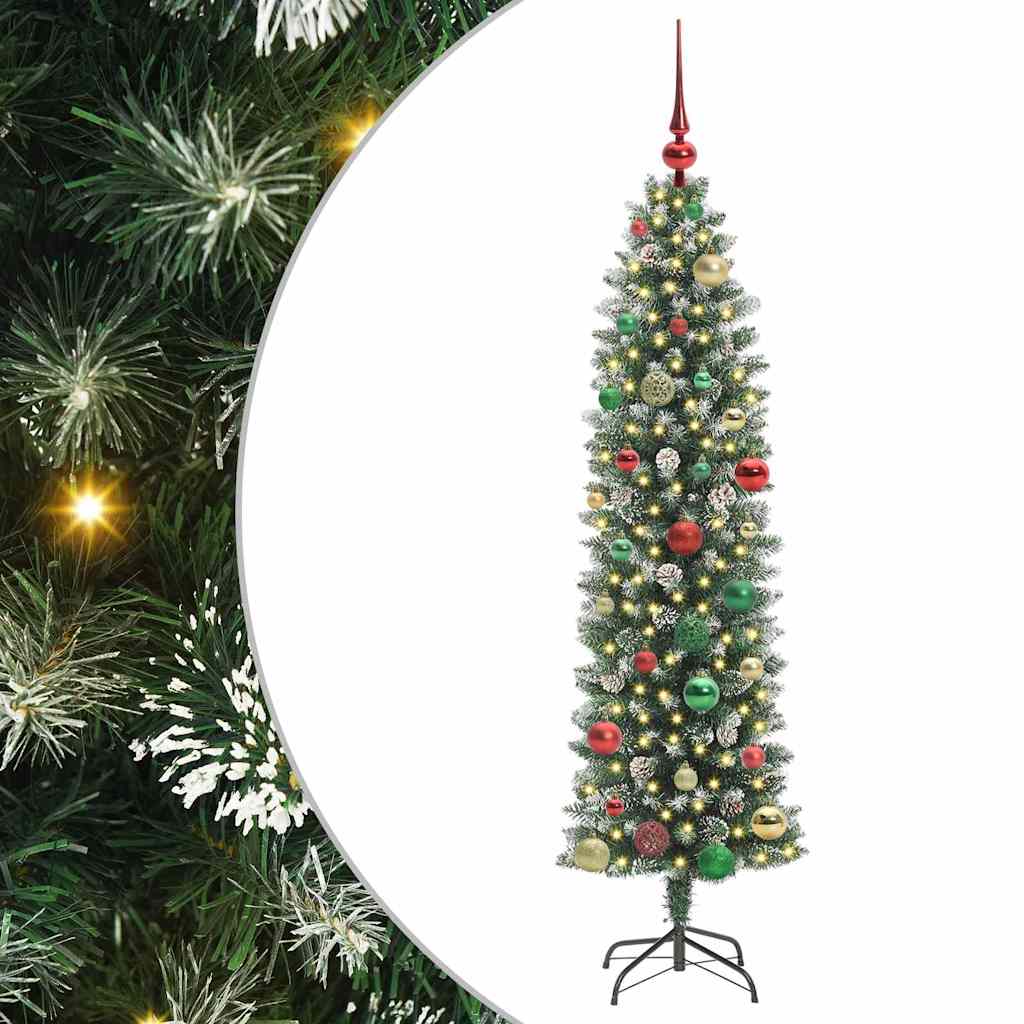 vidaXL Artificial Slim Christmas Tree Green and White 150 cm 2