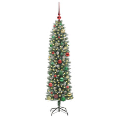 vidaXL Artificial Slim Christmas Tree Green and White 150 cm 3