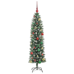 vidaXL Artificial Slim Christmas Tree Green and White 150 cm 6