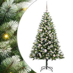 Artificial Hinged Christmas Tree with Flocked Snow 150 LEDs 150 cm with LEDs&pink balls