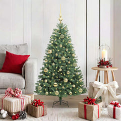 Artificial Hinged Christmas Tree PVC and Metal Green 120 cm with LEDs &gold balls