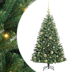 Artificial Hinged Christmas Tree PVC and Metal Green 120 cm with LEDs &gold balls