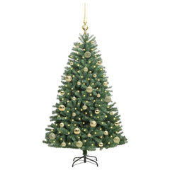 Artificial Hinged Christmas Tree PVC and Metal Green 120 cm with LEDs &gold balls