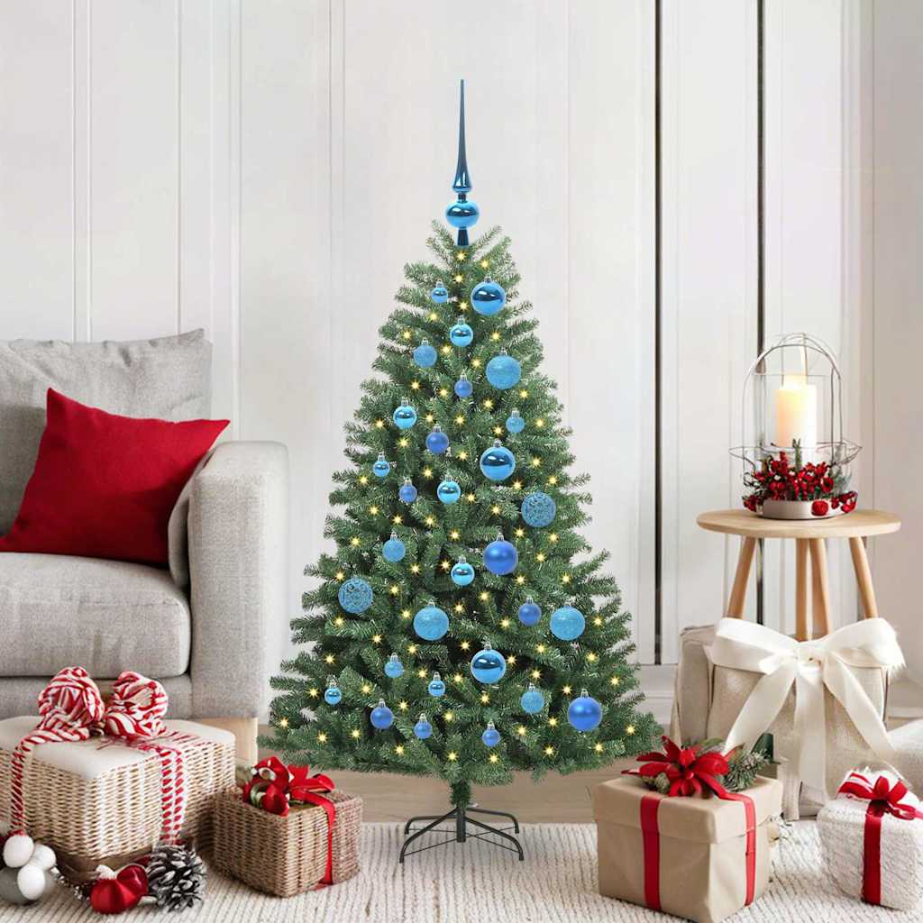 Artificial Hinged Christmas Tree PVC and Metal Green 120 cm with LEDs &blue balls