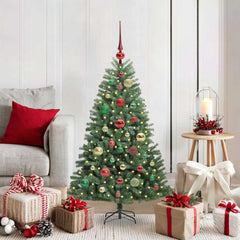 Artificial Hinged Christmas Tree PVC and Metal Green 120 cm with LEDs &multicolour balls
