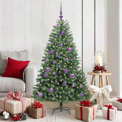 Artificial Hinged Christmas Tree PVC and Metal Green 150 cm with LEDs &lilac balls