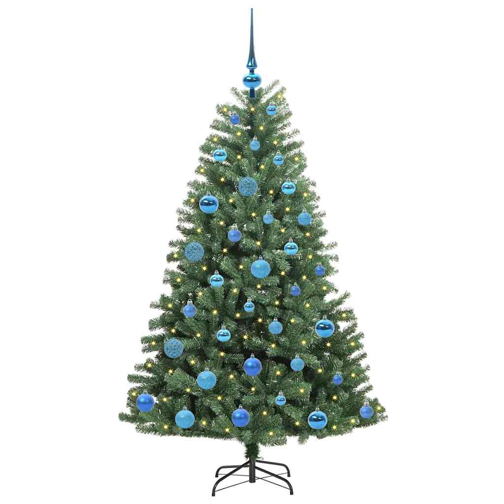 Artificial Hinged Christmas Tree PVC and Metal Green 150 cm with LEDs &blue balls