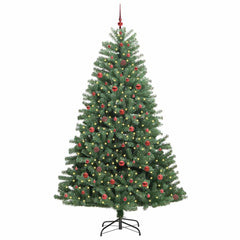 Artificial Hinged Christmas Tree PVC and Metal Green 240 cm with LEDs &red balls
