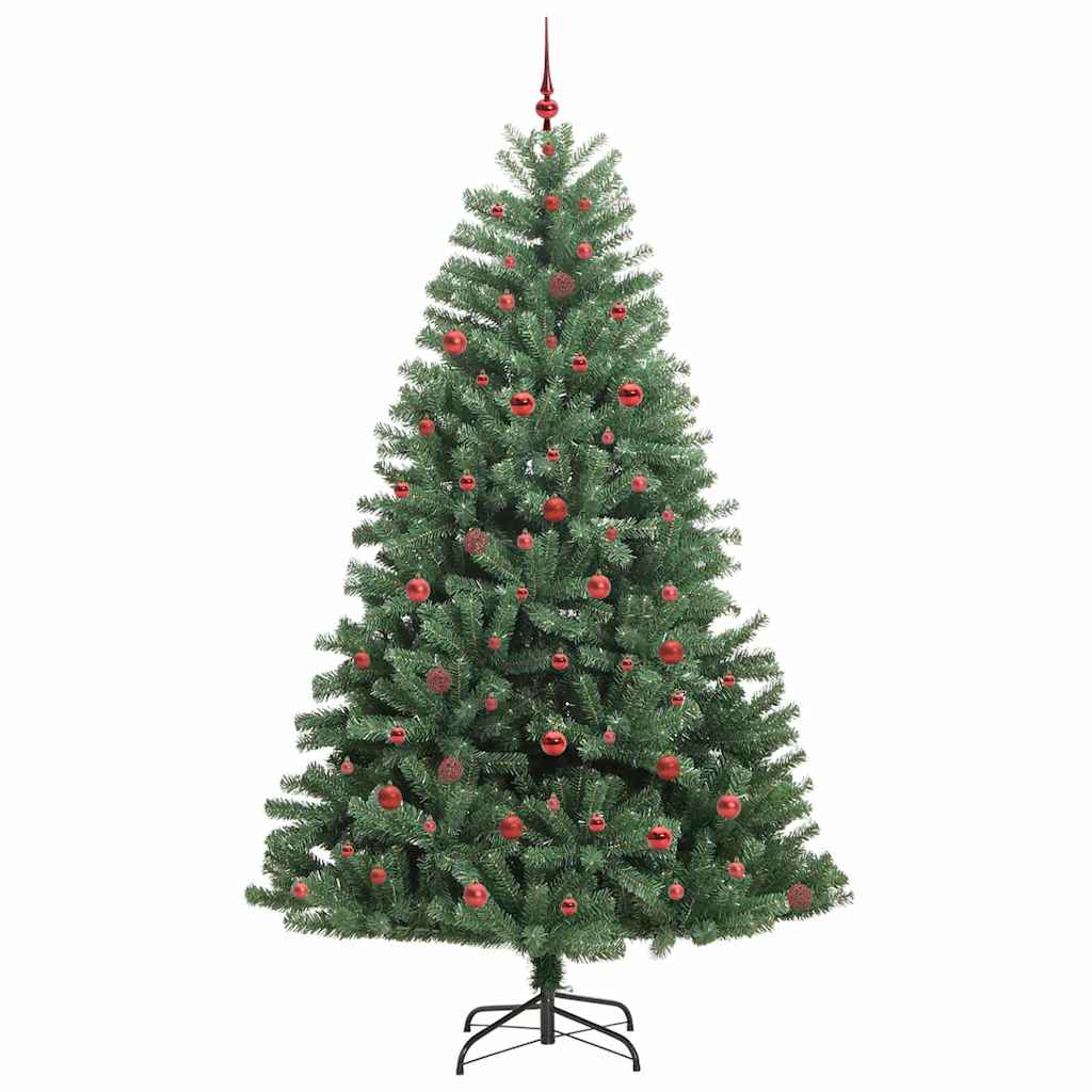 Artificial Hinged Christmas Tree PVC and Metal Green 240 cm with LEDs &red balls