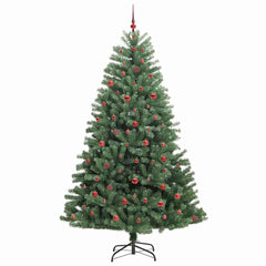 Artificial Hinged Christmas Tree PVC and Metal Green 240 cm with LEDs &red balls