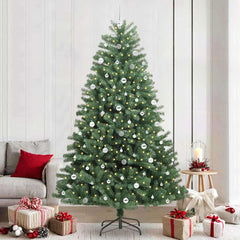 Artificial Hinged Christmas Tree PVC and Metal Green 240 cm with LEDs &silver balls