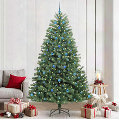 Artificial Hinged Christmas Tree PVC and Metal Green 240 cm with LEDs &blue balls