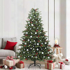 Artificial Christmas Tree with 300 LEDs with Stand Green 210 cm with LEDs &silver balls