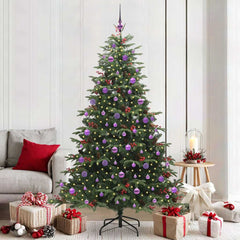 Artificial Christmas Tree with 300 LEDs with Stand Green 210 cm with LEDs &lilac balls