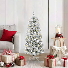 Artificial Hinged Christmas Tree Green and White 120 cm with LEDs &silver balls