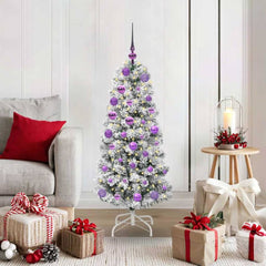 Artificial Hinged Christmas Tree Green and White 120 cm with LEDs &lilac balls