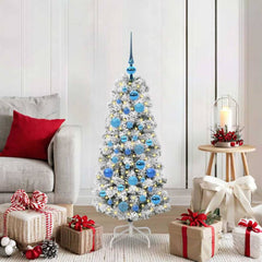 Artificial Hinged Christmas Tree Green and White 120 cm with LEDs &blue balls