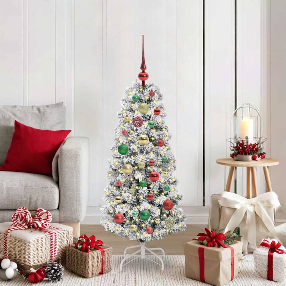 Artificial Hinged Christmas Tree Green and White 120 cm with LEDs &multicolour balls