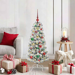 Artificial Hinged Christmas Tree Green and White 120 cm with LEDs &multicolour balls