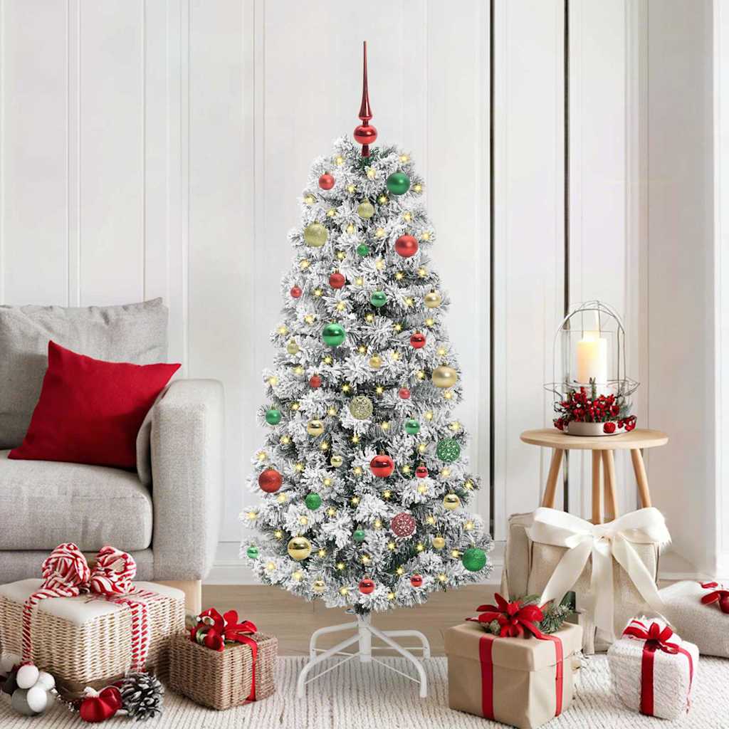 vidaXL Artificial Hinged Christmas Tree Green and White 150 cm 1